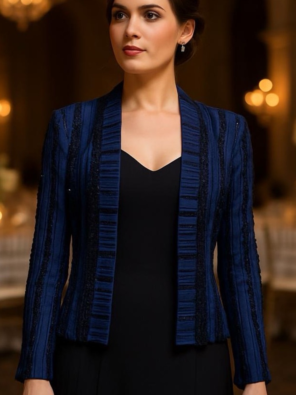 Chico's taffeta jacket sapphire blue andβ black Size 1 (M)